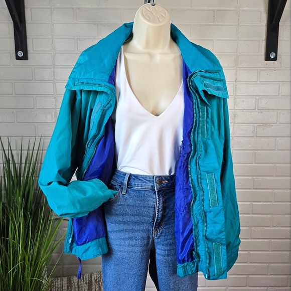 Columbia Jackets & Blazers - Vintage 80s 90s Columbia Teal and Blue Lightweight Zip Up Jacket Mens Medium
